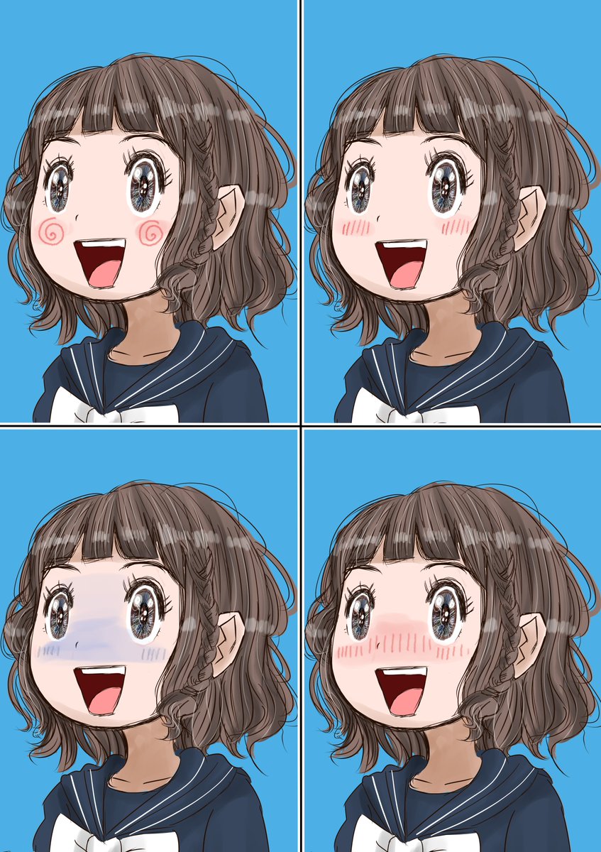 YOZAEMON_'s tweet photo. 漫画記号表現あるある(67)(番外編)

いまさらながら同じ表情☆なのに
記号を変えるだけで印象が変わって見えるのすごいなあ…シリーズ18🐈‍⬛

本日は「頬、顔色」記号☆🐈

パッと思い浮かべてこれくらい★
他の頬っぺたあるかな？・・・ https://t.co/ieDwGaeJTK