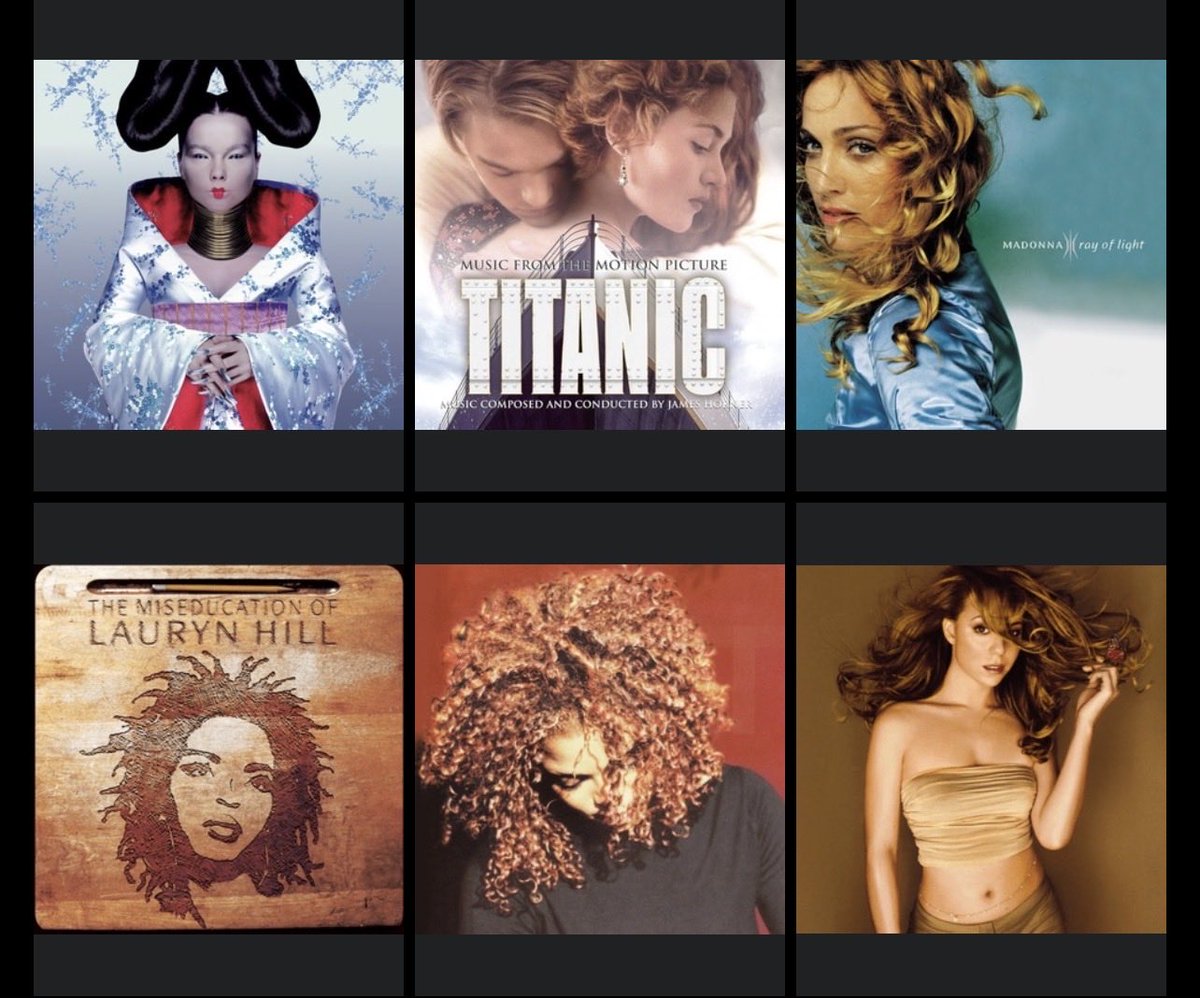 ryangrr_'s tweet photo. On the discourse about why #Madonna didnt have a #1 album in the 90s. This frame should be a snapshot of how high the bar was at that time. 
These albums alone were released within a year of each other. And they all had lasting impacts to this day, #1 or not. https://t.co/zp6DcQi1vC