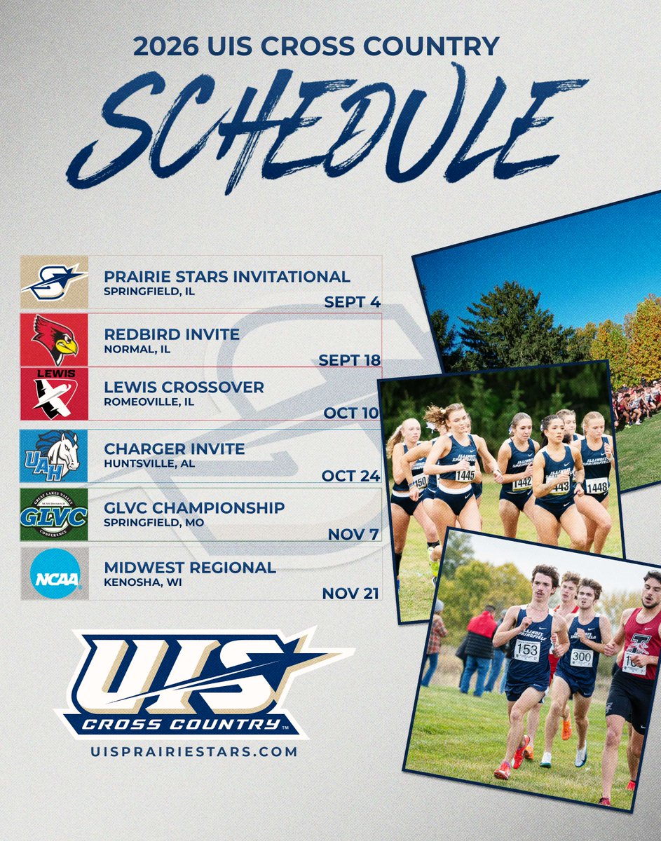 UISAthletics's tweet photo. πββοΈπββοΈ SCHEDULE DROP β¬οΈ
The Prairie Stars open the 2026 cross country season right here on campus on September 4th!
#WeAreStars | https://t.co/6QdXjv2weA https://t.co/FNfdtH10SD