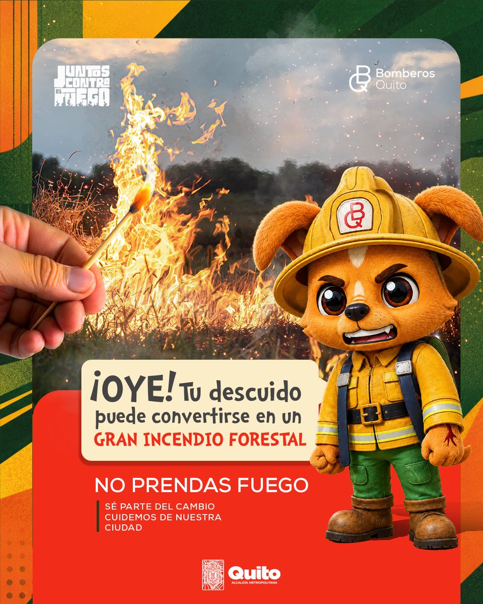BomberosQuito's tweet photo. 🔥 #JuntosContraElFuego | Las quemas de desechos y agrícolas son sancionadas con multas de hasta $36.000 y ponen en peligro la naturaleza y la vida.

💪 Es responsabilidad de todos evitar incendios forestales y cuidar de nuestra ciudad.

📞 Si ves una columna de humo, alguien realizando una quema o un incendio forestal llama de inmediato al 9-1-1.

#QuitoRenace
#SalvamosVidas