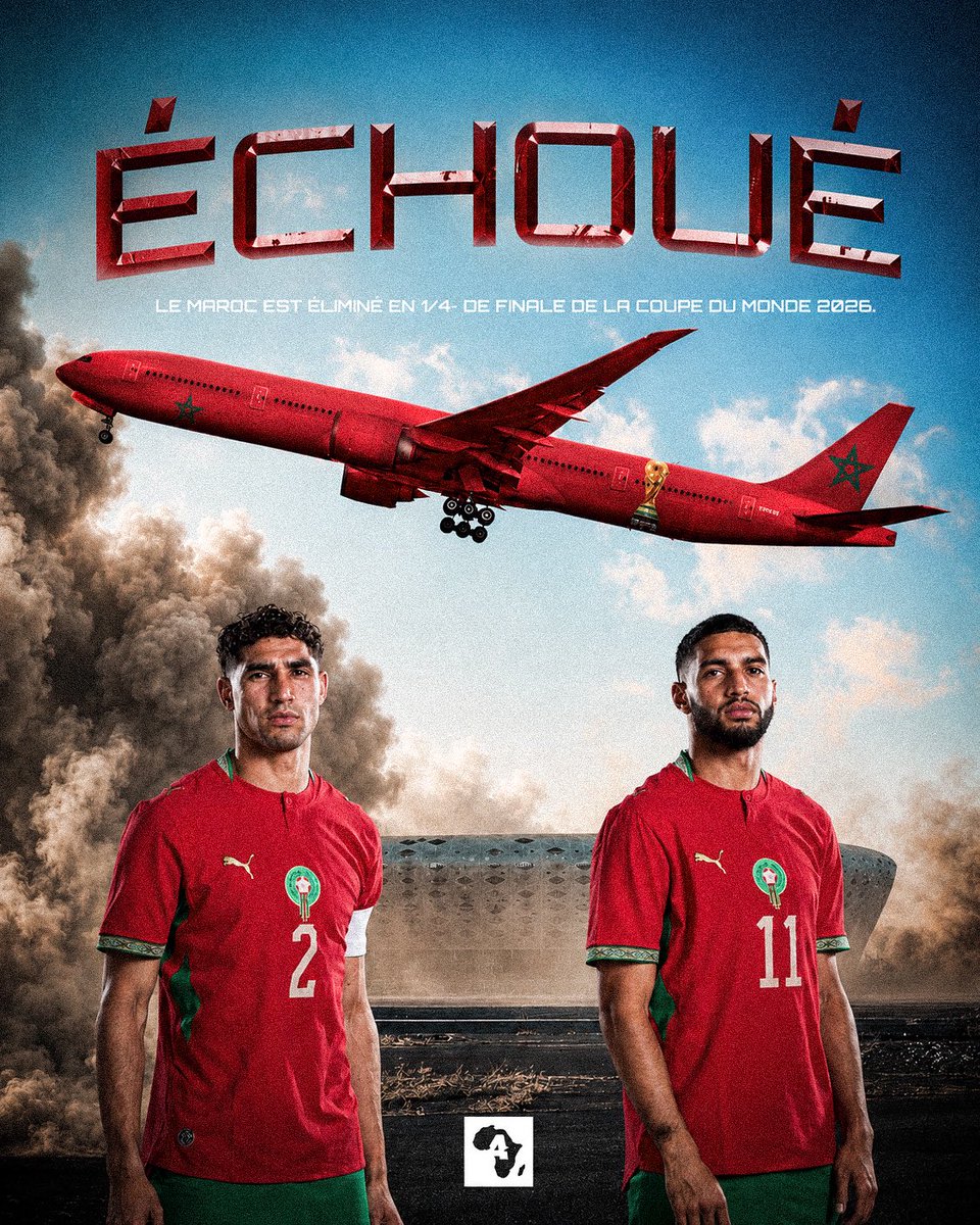 ActuFootAfrique's tweet photo. 🚨 𝑶𝑭𝑭𝑰𝑪𝑰𝑬𝑳 : Le Maroc 🇲🇦 est ÉLIMINÉ de la Coupe du Monde 2026. 🌍🏆❌ https://t.co/3CdPl1r7OZ