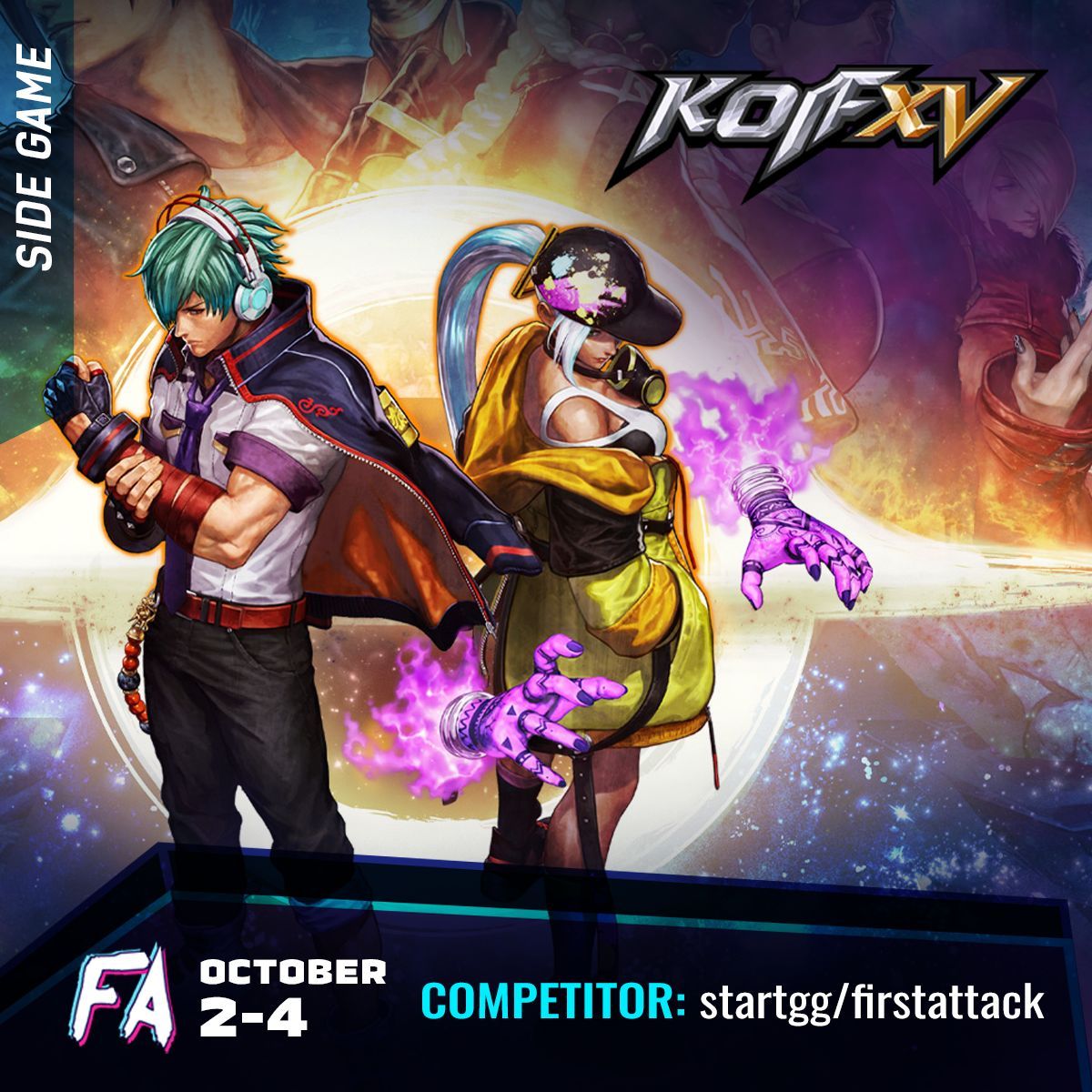 FirstAttackPR's tweet photo. 👊 Your team or mine.
King of Fighters XV at First Attack 2026. There's only one way to settle this.

Register at 🔗https://t.co/jsZjfERsc7
#FA2026 #KOF15 #KingOfFighters #FGC https://t.co/MrBW4hNNSE