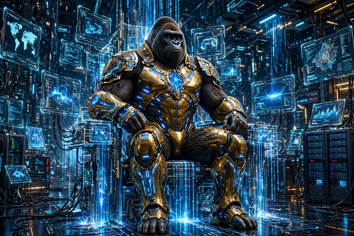 CyberApechacha's tweet photo. He built the Data Throne.
Now he watches every forest, every river, every mountain.
The Guardian became a System.
The protector became the network.
#CyberBaba #DataThrone #AI #CommandCenter https://t.co/nn8UKLRs89