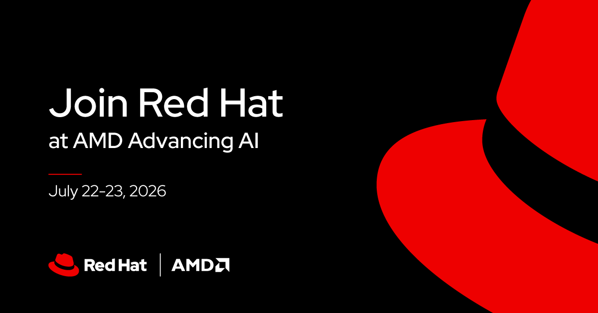 RedHatEvents's tweet photo. #RedHat is proud to be a sponsor of AMD #AdvancingAI 2026 in San Francisco 🎉. Learn how to connect with Red Hat at the event. https://t.co/zDI3zsWqpC https://t.co/J4KXipMKi3