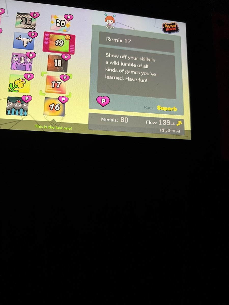 BlindBerkian's tweet photo. Just today, a week after release... I knocked out four in a row out of five!!!! Pop Don't Drop 2, Fruit Flex 2, Ribbit Rocket 2, and Remix 17 are done... which leaves Remix 19!!!! #BlindGamer #Nintendo #RhythmHeavenGroove #perfectChallenge 😁🤞 @NintendoAmerica https://t.co/BLMGhOeabs