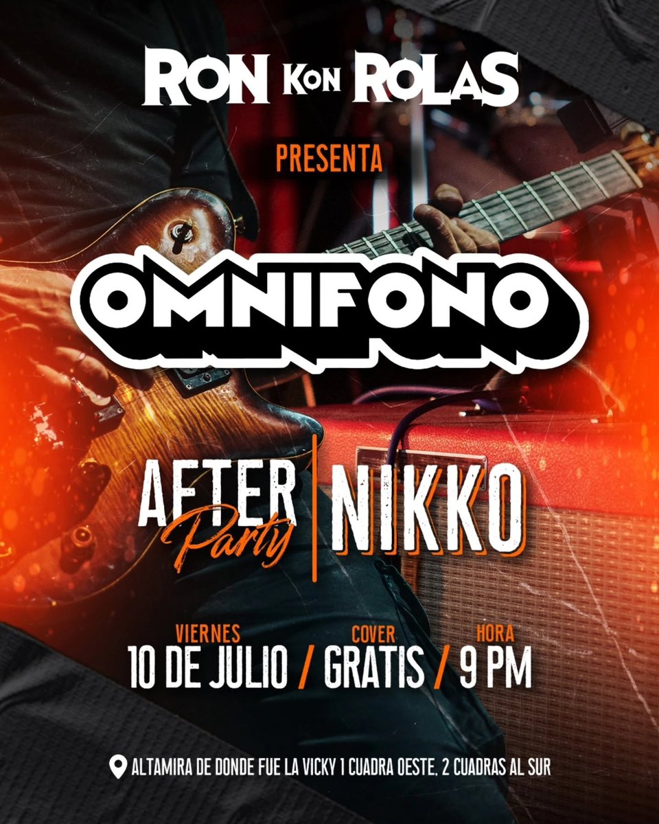 CatedralMusical's tweet photo. 🔥 Omnífono en Concierto 🔥

🪩 After Party: Nikko

🗓 10 de Julio 2026
🎫 GRATIS
⏰ 9:00 PM
📍 Ron Kon Rolas
🔗 Checa Nuestra Agenda de Eventos: https://t.co/BdhbxGN45W

#catedralmusical #YoApoyoLaMusicaNica #RockNica #ConciertosNicaragua #Nicaragua https://t.co/NmmVcwuoVW
