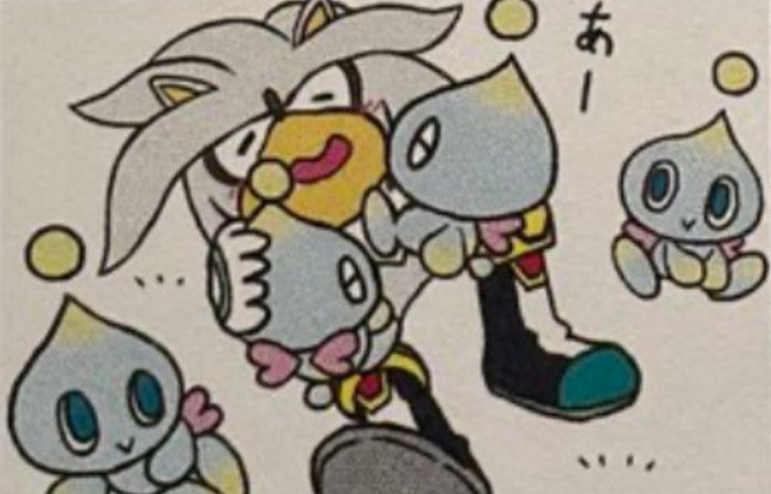 PrettyFluffyBoy's tweet photo. I know the Chao love to see Silver coming. He happily gives out food and presents and cuddles every time he comes across them. He's very generous. Gentle and protective, too.

They're one more aspect of the past that Silver is in awe of because it didn't exist in Crisis City. https://t.co/cgaqtWIoqR