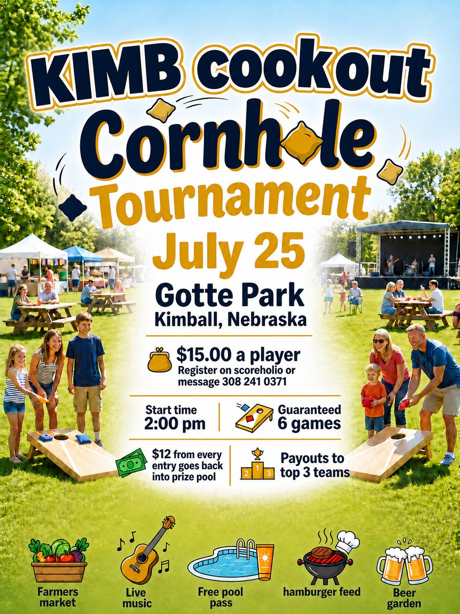1043KIMB's tweet photo. Don't miss out on the fun; register to play in the Cornhole Tournament at the KIMB Cookout this Saturday, July 25th at Gotte Park! https://t.co/owA6l6XC66