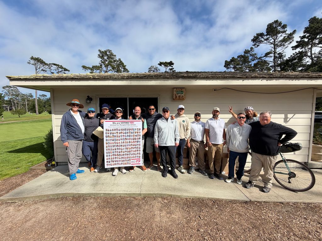 unitehere's tweet photo. Caddies at Pebble Beach, a golf course nearly synonymous with the sport in America, won their union election. It is the first union of its kind. Caddies are now represented by Local 19. https://t.co/jP35gdGyrF
