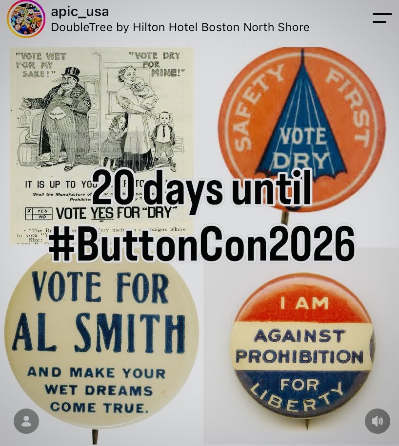 APIC_USA's tweet photo. 20 days away from the ๐บ๐ธ Largest Political Memorabilia Show & Sale in the USA! #ButtonCon2026 in Danvers, #Massachusetts on July 30 - Aug. 1! https://t.co/TNzNoeAWVt