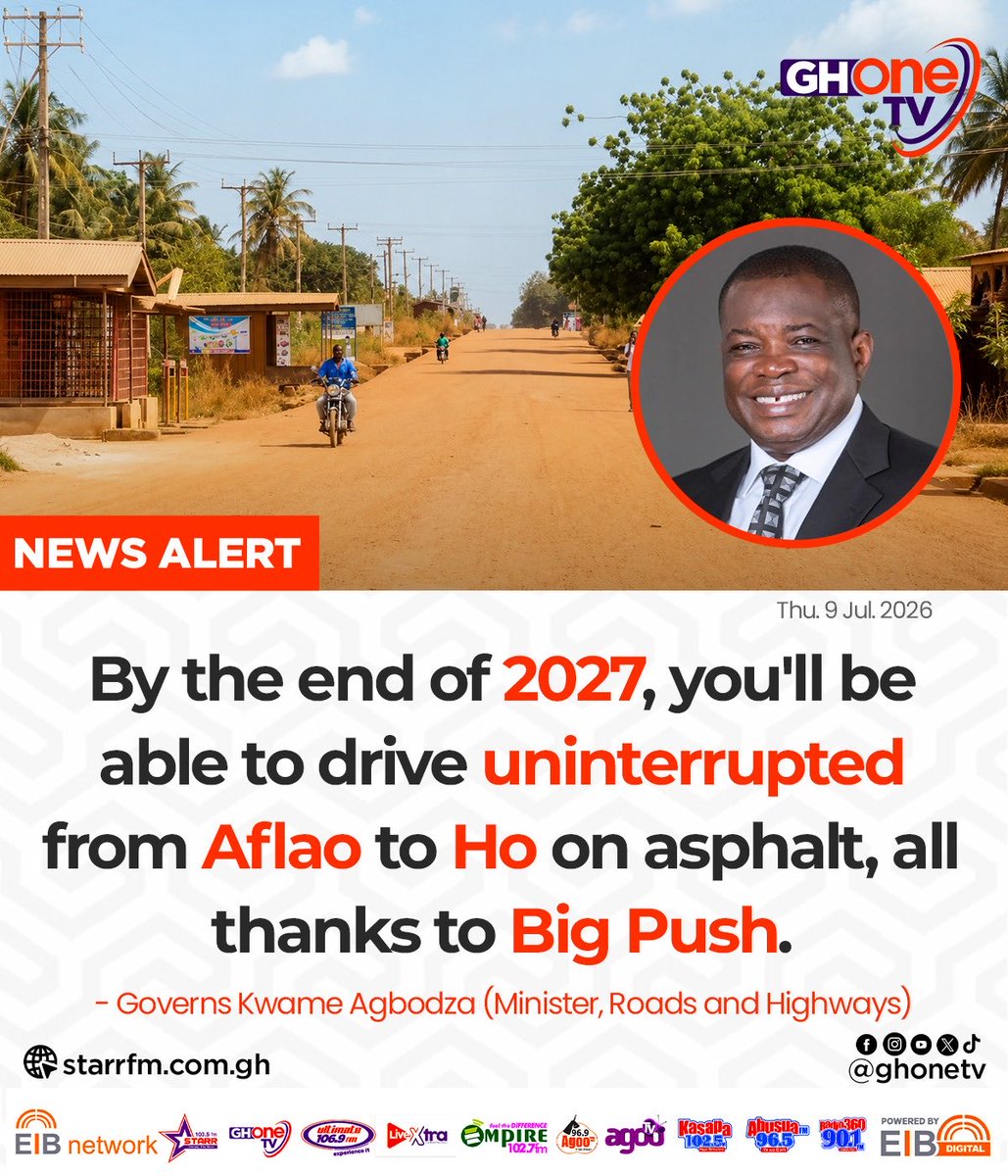 cdzas's tweet photo. By end of 2027, you'll be able to drive uninterrupted from Aflao to Ho on asphalt, all thanks to the Big Push Project... - Kwame Governs Agbodza (Roads Minister)
#AbanPapaAba 
#BigPushRoadsEverywhere https://t.co/wN3A6jr6as