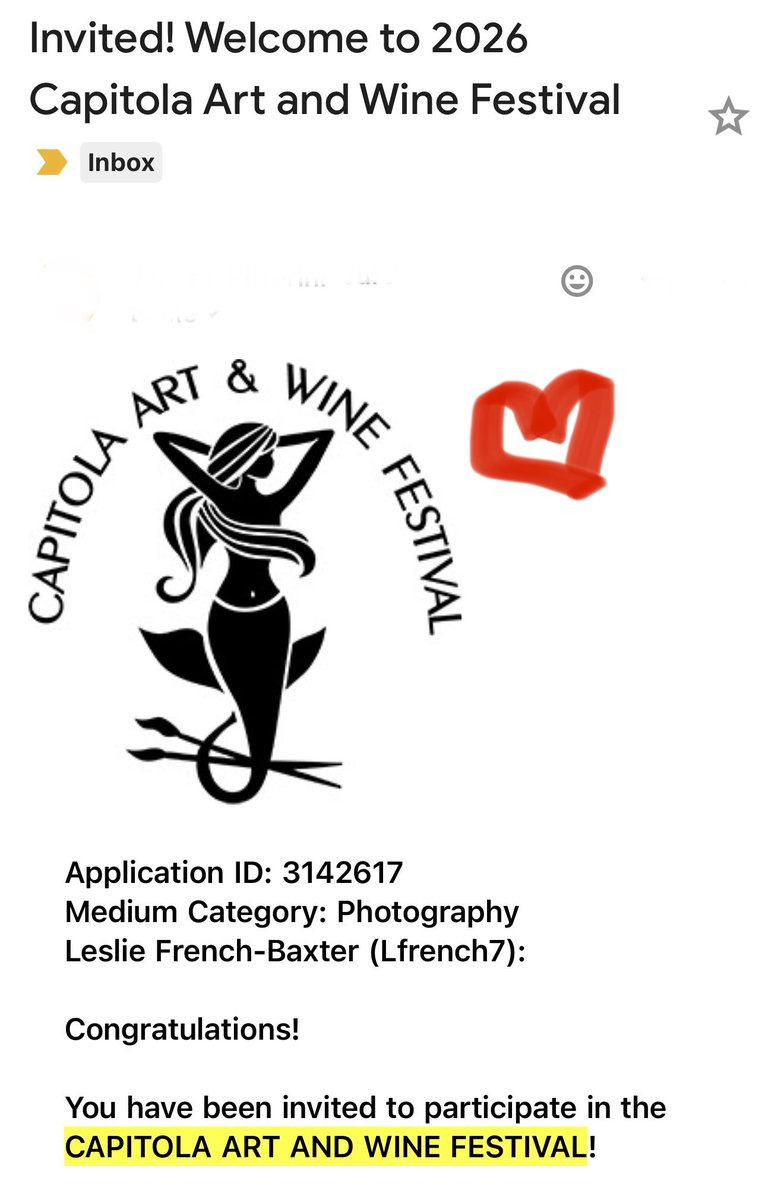 french_baxter's tweet photo. I’m excited to share that I was invited to participate in the 2026 Capitola Art &amp; Wine Festival in the Photography category! It’s such an honor to be included among so many talented local artists. https://t.co/UczKwAcMak
