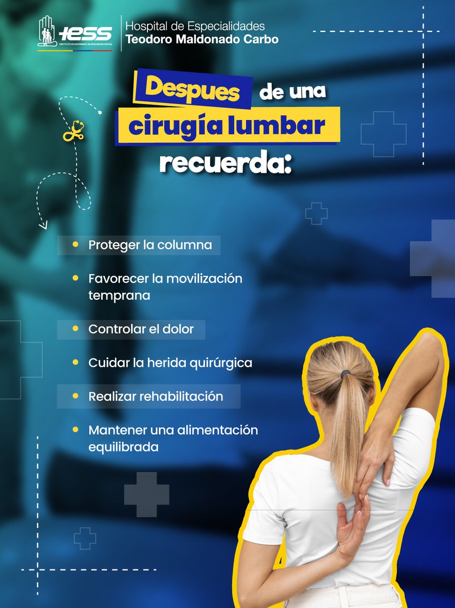 HtmcIess's tweet photo. #IESSteInforma | El cuidado postoperatorio de una cirugía lumbar es fundamental para una recuperación exitosa, ya que ayuda a prevenir complicaciones y mejorar la calidad de vida del paciente. 🦴 https://t.co/gMdICRlt5c