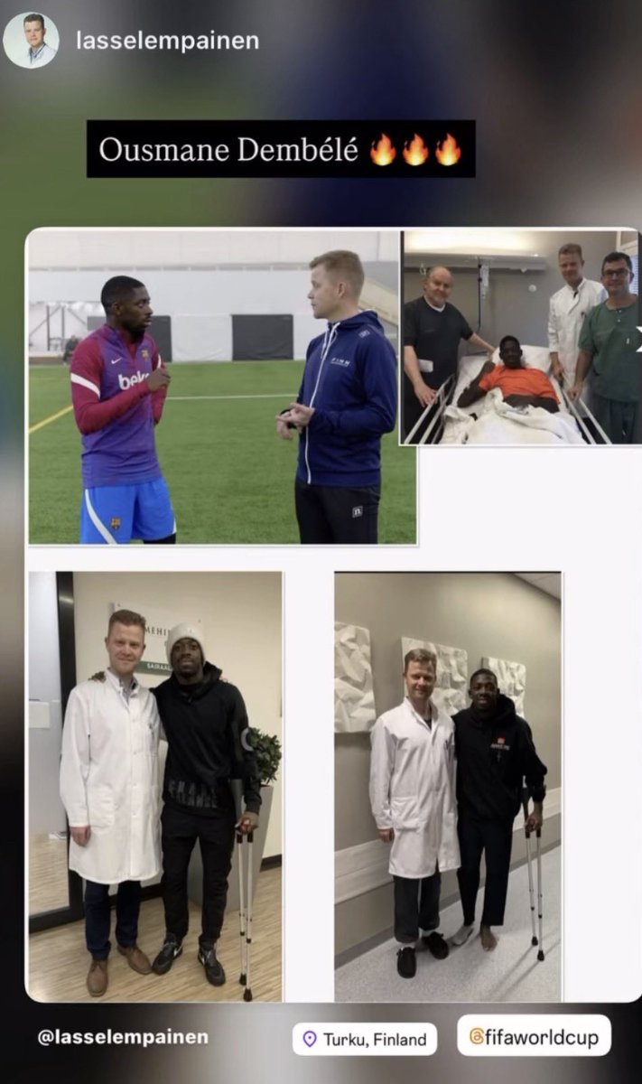 victor_nahe's tweet photo. Lasse Lempainen

El doctor que operó 3 veces a Dembélé 2017,2020,2021

Le recuerda con texto y fotos

En toda su carrera: + de 20 lesiones y 2 años sin jugar sumando días

Hoy marca y a semis
4 goles y 2 asistencias
2 Champions
Un Balón de Oro y a por el 2o

Su historia es bestia https://t.co/kPGOhpN47W