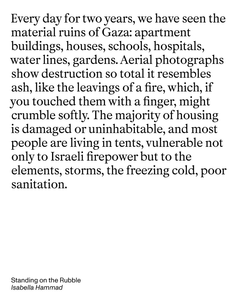 Equatormag's tweet photo. “Witnessing, or looking and weeping, did not stop the atrocities.”
In a brilliant essay for our first print issue, Isabella Hammad traces the motif of “weeping over ruins” in Arabic poetry – and the impossibility of mourning in Gaza, where destruction is relentless and ongoing: https://t.co/WfgflmUWtR
