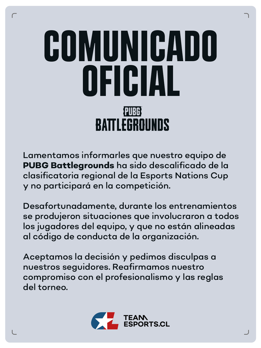 TeamCHI_Esports's tweet photo. COMUNICADO OFICIAL. https://t.co/4fAMcJev24