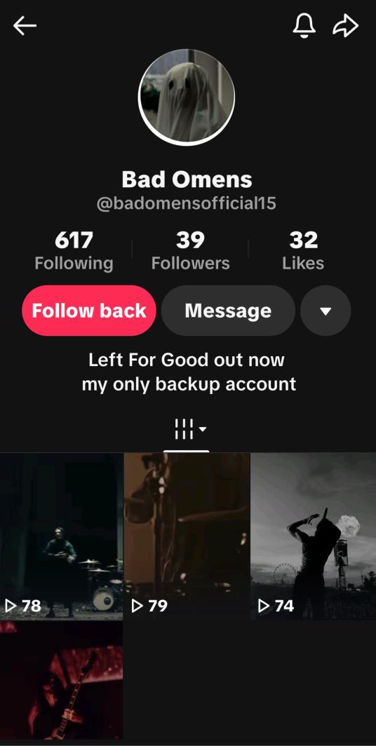 Noa_Hanrahan's tweet photo. I just wanted to pop on here to warn y'all of another Bad Omens impersonator on TikTok. 

If this account follows block and report them for impersonation. https://t.co/ul5vuNexOm
