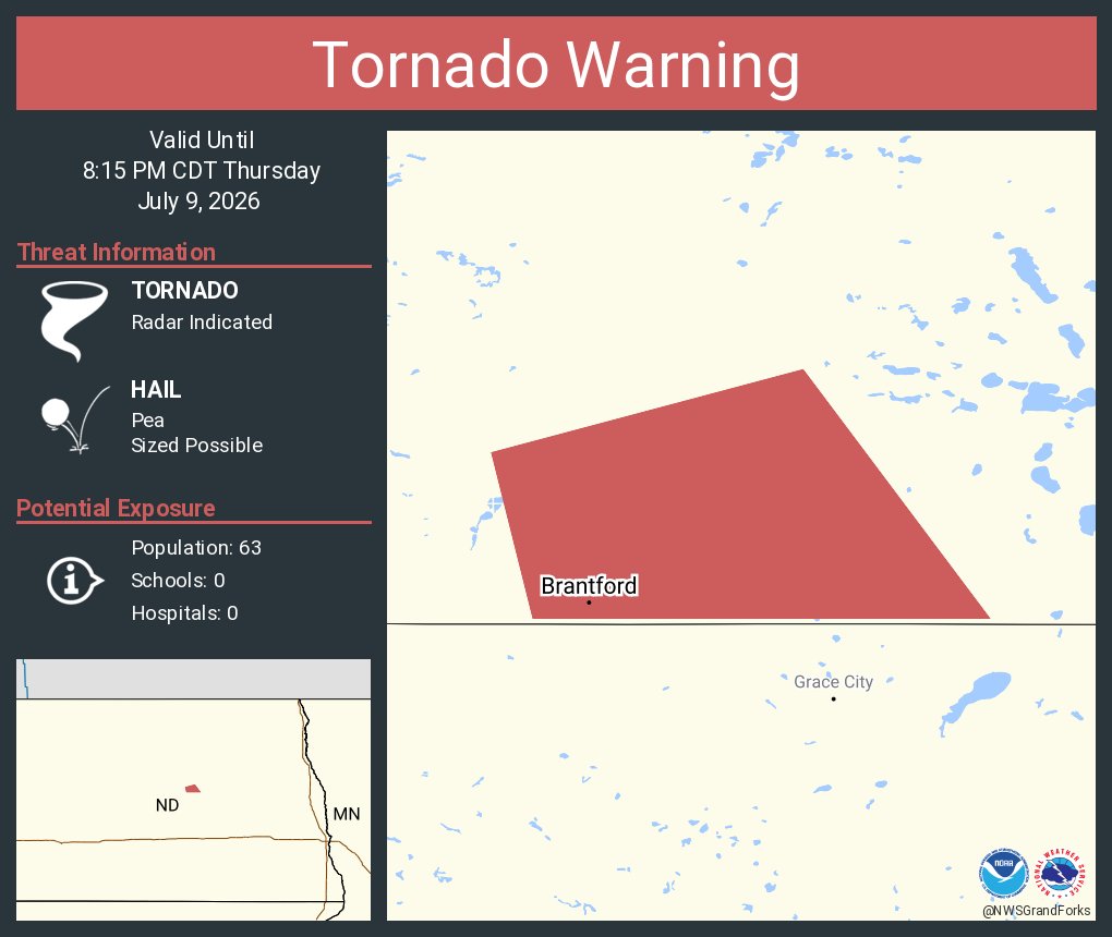 NWStornado's tweet photo. Tornado Warning including Brantford ND until 8:15 PM CDT https://t.co/u79UZU1P2k