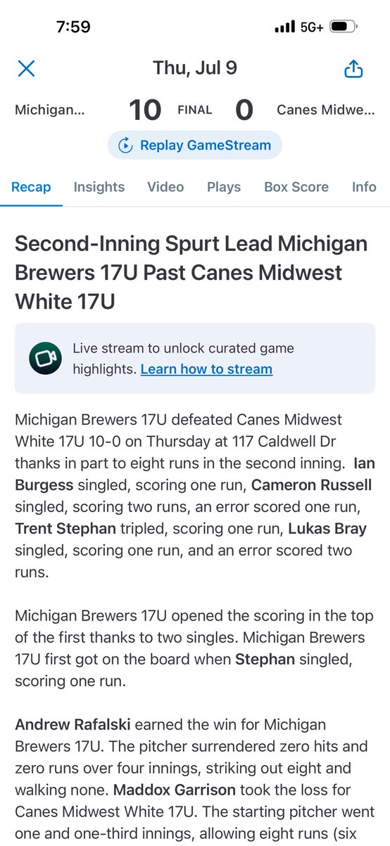 17UMiBrewers's tweet photo. Winning pitcher #2 @AndrewRafalski 
Way to go guys! https://t.co/7kVMve5idL