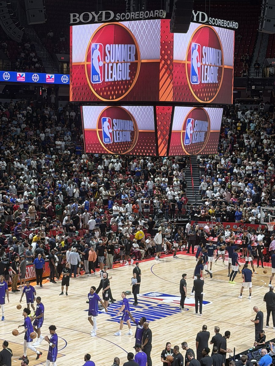 CBB_Central's tweet photo. In the building for the much-anticipated showdown between AJ Dybantsa and Darryn Peterson headlining Day 1 of Las Vegas Summer League. 

Has been some special showdowns between these two in HS and this past year at Kansas. Let’s hope tonight delivers. https://t.co/zLeNsJGtUd