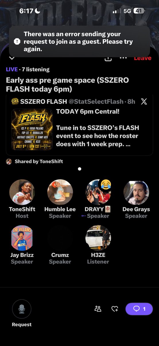 H3ZEMusic's tweet photo. @toneshift9 It’s not letting me request to speak https://t.co/lOnPJGGMnm