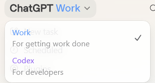 emollick's tweet photo. This is confusing...

Claude Cowork was a purposefully more secure (&amp; slightly weaker) alternative to Code designed so non-coders couldn't cause too much trouble. I got that. But I don't understand what ChatGPT Work is, or what I am gaining/giving up using it versus Codex on work https://t.co/w2fSS3NnEq