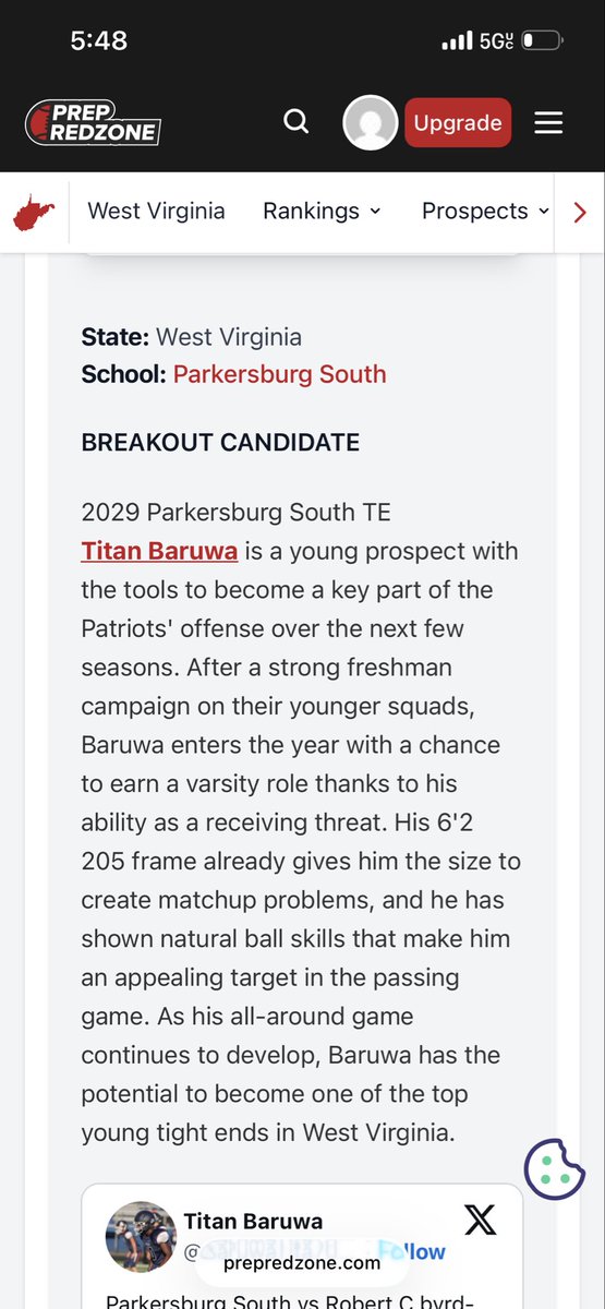 BaruwaTita70293's tweet photo. Thank you @PrepRedzoneWV for putting me as a breakout candidate for @FootballPshs https://t.co/lNQegGxd6R