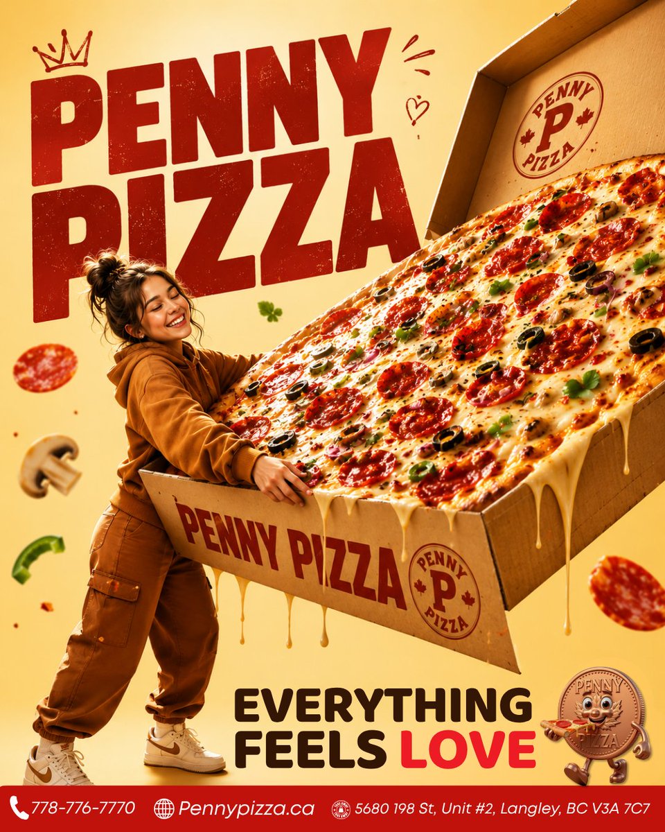 PennyPizzaCa's tweet photo. 🍕❤️ Everything Feels Like Love with Penny Pizza! ❤️🍕

🔥 Dine-In | Takeout | Delivery

📞 Call: 778-776-7770
🌐 Order Online: https://t.co/DNB7tLQCuW
📍 Visit Us: 5680 198 St, Unit #2, Langley, BC V3A 7C7

🍕 Life is better with pizza. Make today a Penny Pizza day! https://t.co/9pmHrbzHnf