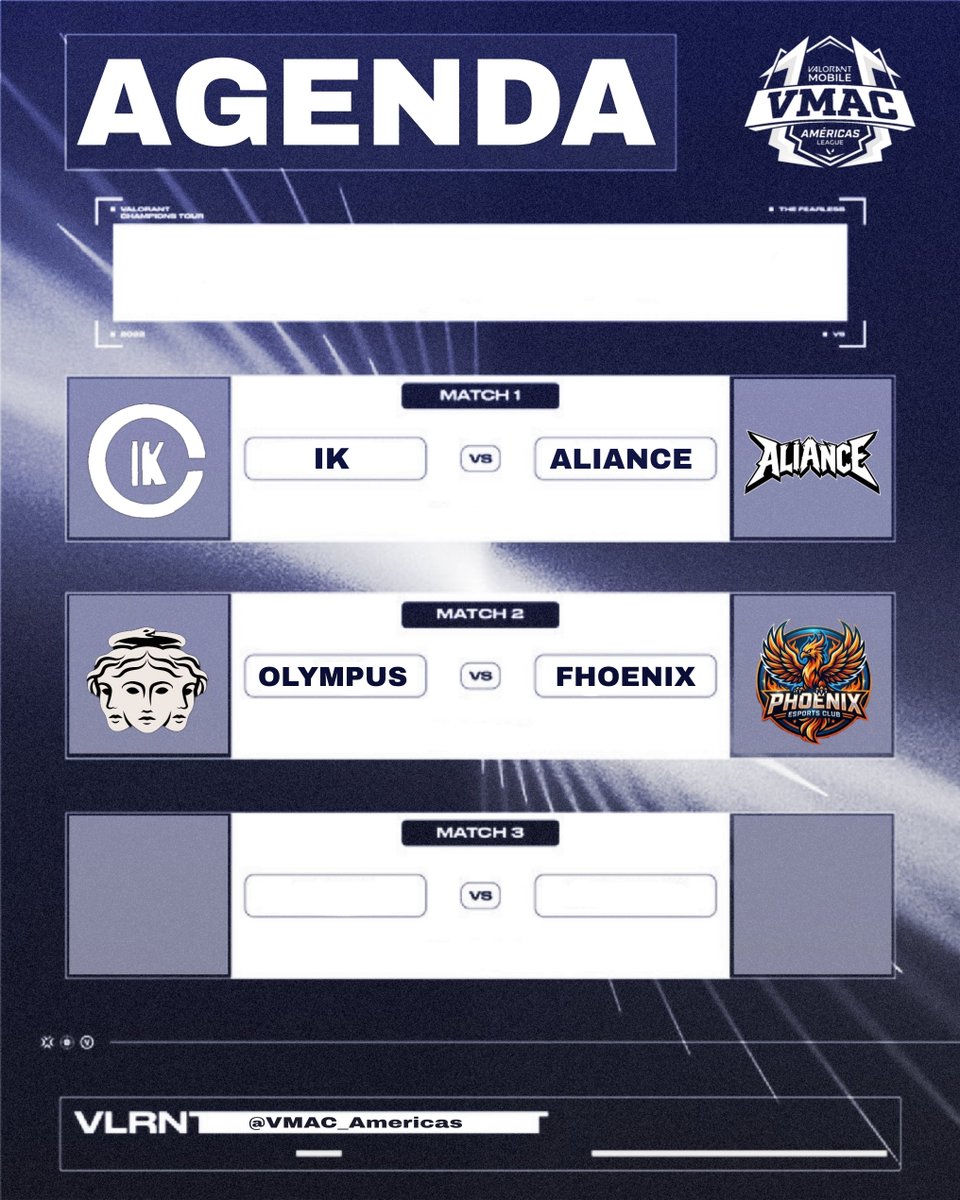 VMAC_Americas's tweet photo. Enfrentamientos de la primera etapa del torneo
- Los horarios se darán vía discord
#Valorant #VMAC https://t.co/wYl2bJe7SX