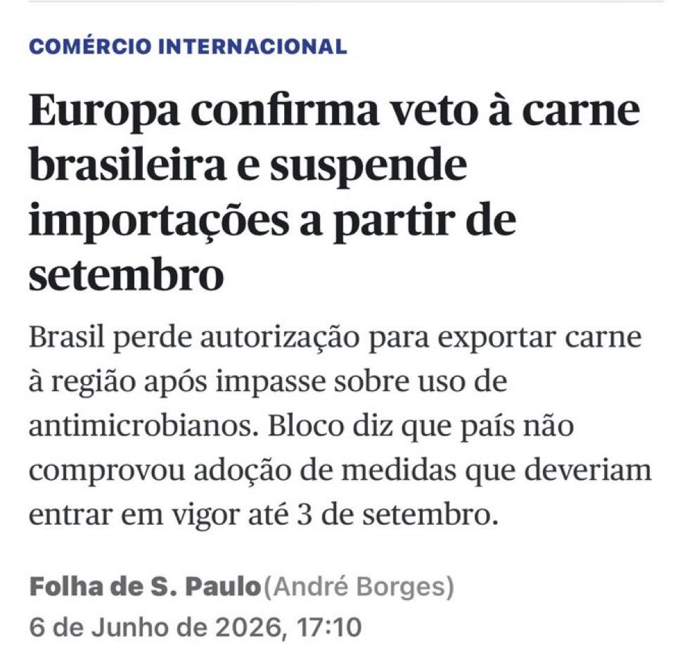 Jakelyneloiola_'s tweet photo. Por que ninguém fala da suspensão das importações de carne pela Europa a partir de setembro? https://t.co/IU351yQFWu
