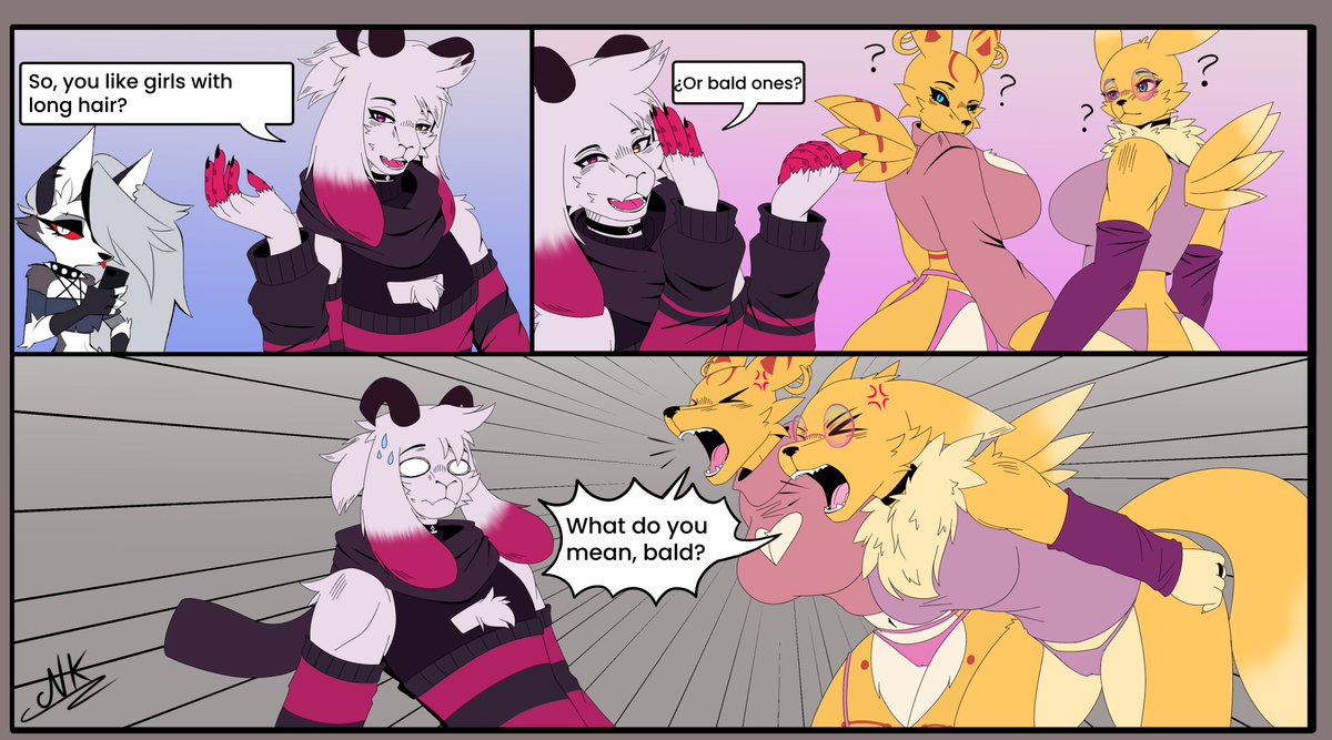 NikiraYagi's tweet photo. Never call the girls bald furries (mini comic for @Alegnamon and @YourDigimonGirl 

#comic #furryㅤㅤㅤ https://t.co/aw7lypaZKg
