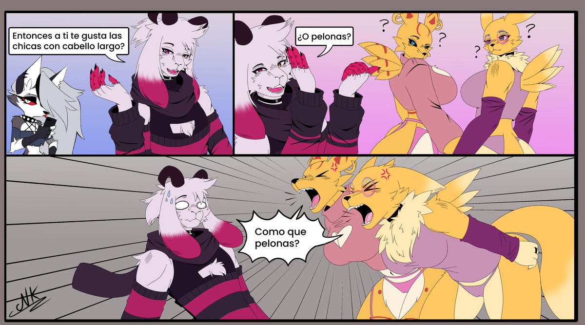 NikiraYagi's tweet photo. Never call the girls bald furries (mini comic for @Alegnamon and @YourDigimonGirl 

#comic #furryㅤㅤㅤ https://t.co/aw7lypaZKg