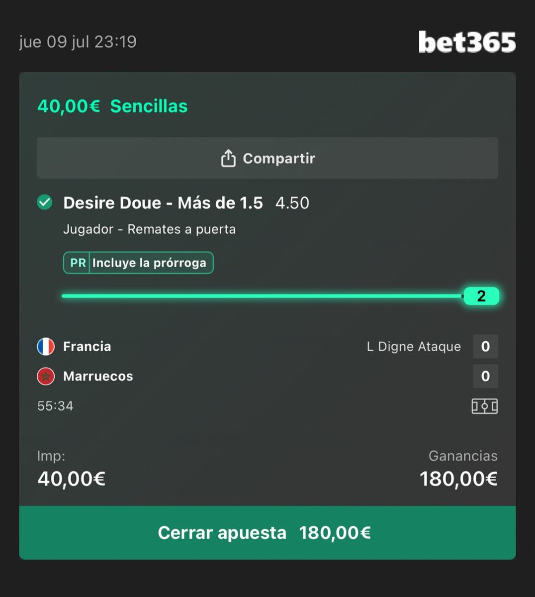 ApuestasElite7's tweet photo. Desiree Doue era nuestro hombre y no falló🫡

🇫🇷✅ ¡CUOTA 1.72, 4.50 y 15! ✅🇫🇷

❤️ 50 likes y dejo todo para mañana free en el link del 1 comentario🎁

👇Tweet citado Gol de españa vs bélgica a cuota 5‼️