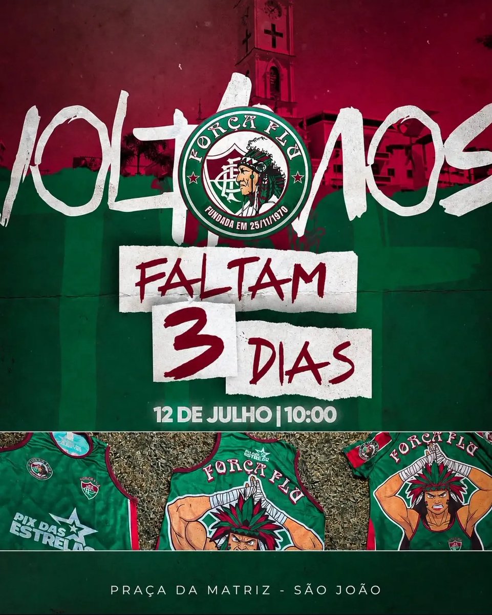 oficialforcaflu's tweet photo. Tá chegando a hora, faltam SOMENTE TRÊS DIAS para nossa volta oficial!

Praça da Matriz - São João de Meriti 
A partir das 10hs https://t.co/MUs2002Y31