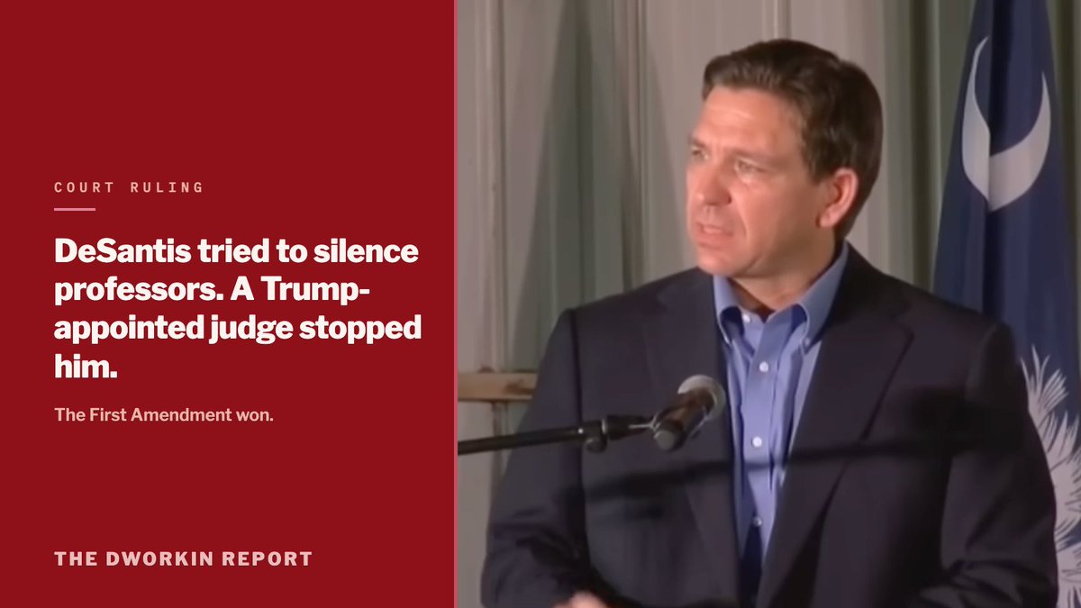 funder's tweet photo. Ron DeSantis built an entire law to control what Florida professors could teach about race. This week it collapsed in court—struck down by a judge from his own side.
 https://t.co/85gcNHtXIu https://t.co/bVbUnIH7jA
