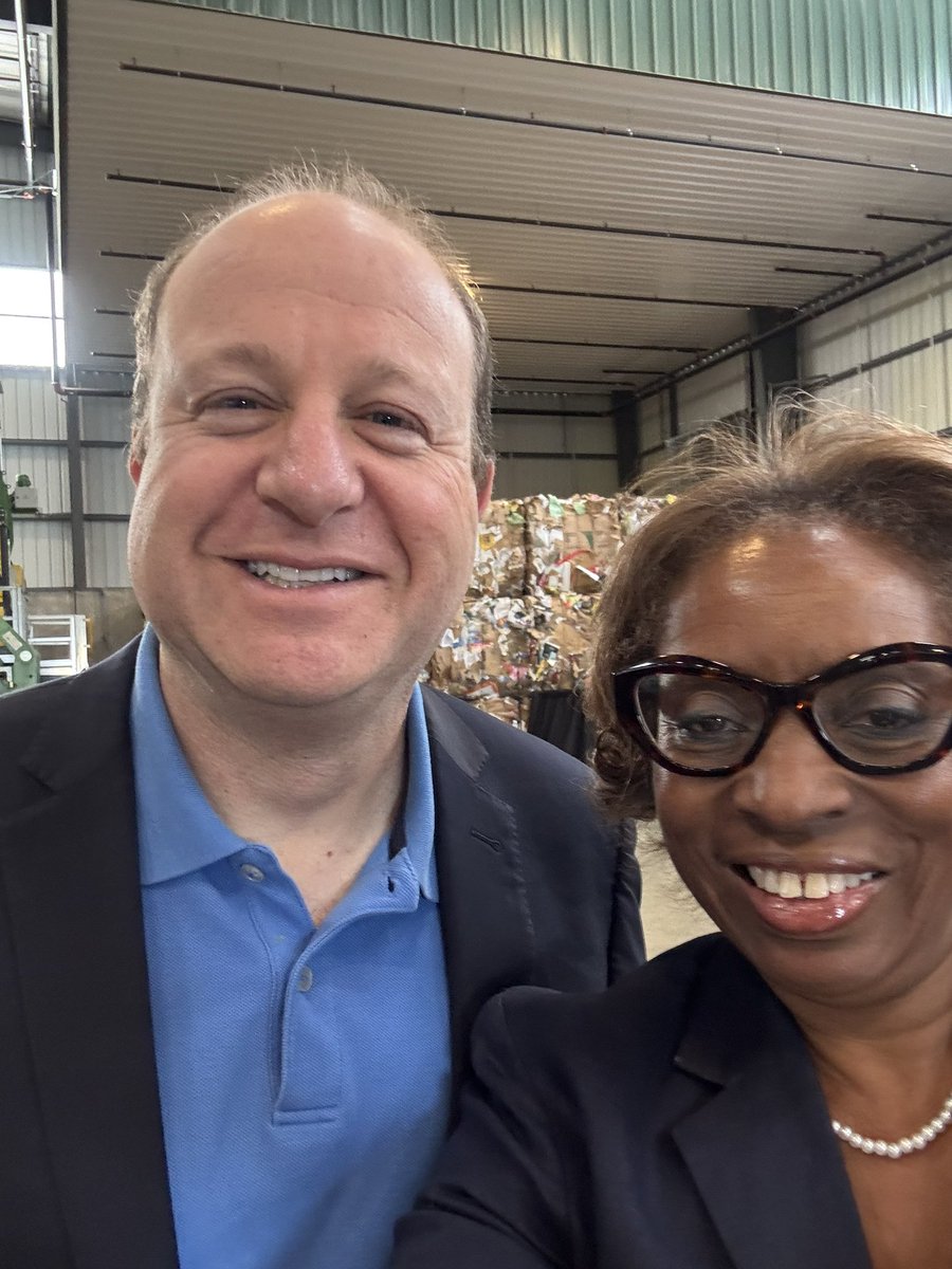 SenRhondaFields's tweet photo. Today, ran into @GovofCO Jared Polis at the WM @WasteManagement ribbon-cutting for the new Denver East Recycling Facility & Hauling Site in Aurora. This investment strengthens Colorado’s circular economy—keeping valuable materials in use through reducing, reusing, and recycling. It’s good for our environment, our economy, and the jobs of tomorrow. Proud to celebrate this milestone! #ArapahoeCounty