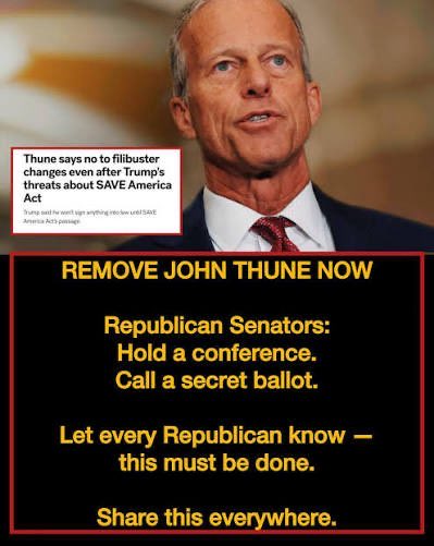jjauthor's tweet photo. Remove the coward @LeaderJohnThune https://t.co/uiyvVQaO0x