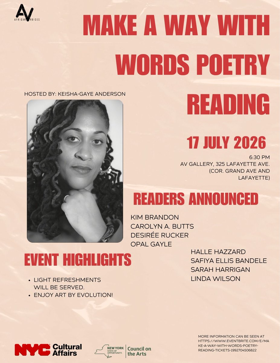africanvoices's tweet photo. Enjoy an evening of poetry &amp; art next Fri., July 17, 6:30 pm @africanvoices gallery! Poets from our Make A Way With Words workshop will share their gems! RSVP: https://t.co/BAbfofmegf https://t.co/c2SsnHQyQa