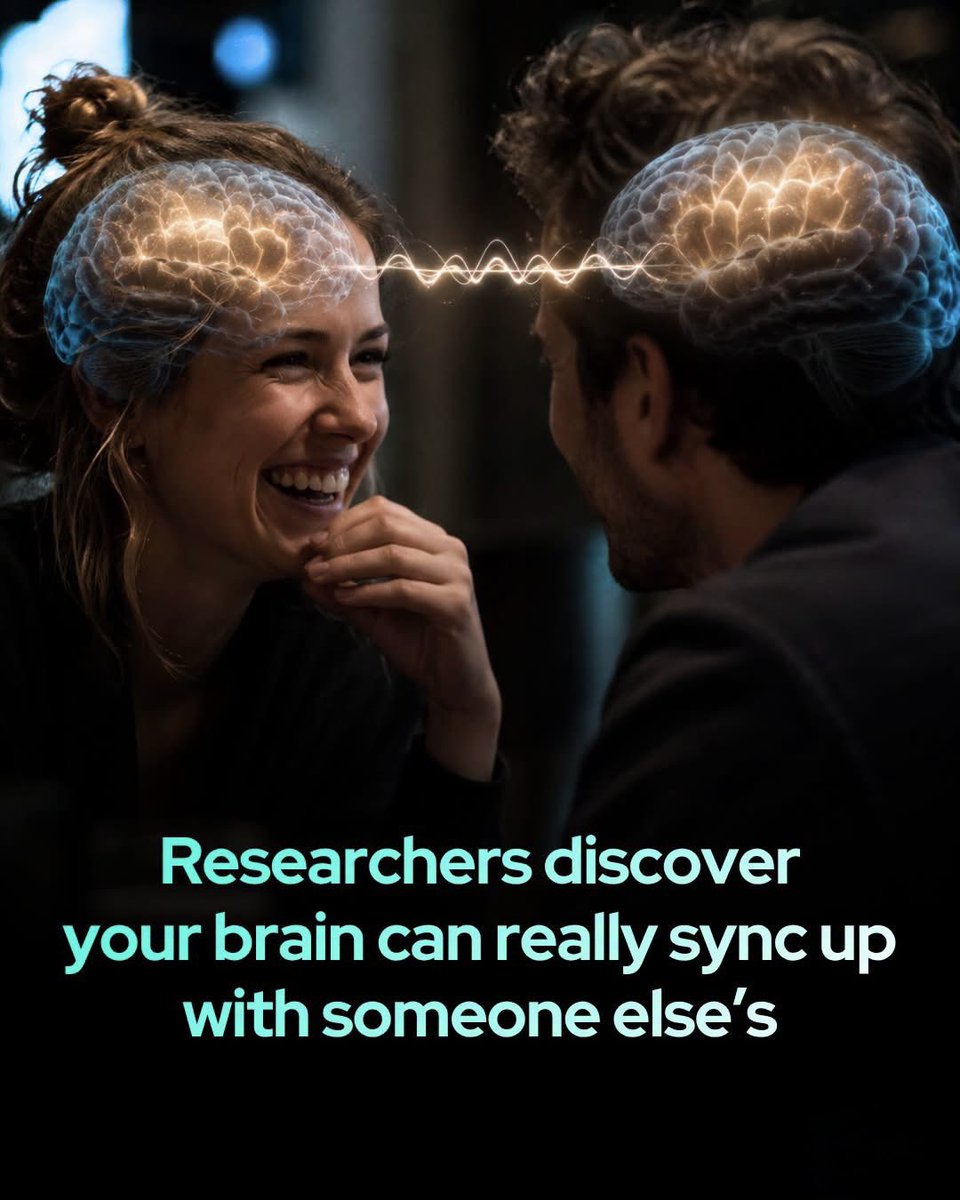 NextScience's tweet photo. 🚨 SCIENTISTS DISCOVER YOUR BRAIN CAN SYNC WITH SOMEONE ELSE'S

What if feeling "on the same wavelength" isn't just a saying?

Scientists have found that when people truly connect, learn, or work together, their brain activity can actually synchronize. This phenomenon, called brain synchrony, has been observed in classrooms, music studios, and team activities.

It's not mind reading—but it may explain why some people instantly connect. Researchers believe this discovery could one day improve education, teamwork, and even mental health treatment.

Source: Babiloni, F., et al. Multi-brain neurofeedback: What are we training for? Trends in Cognitive Sciences.
