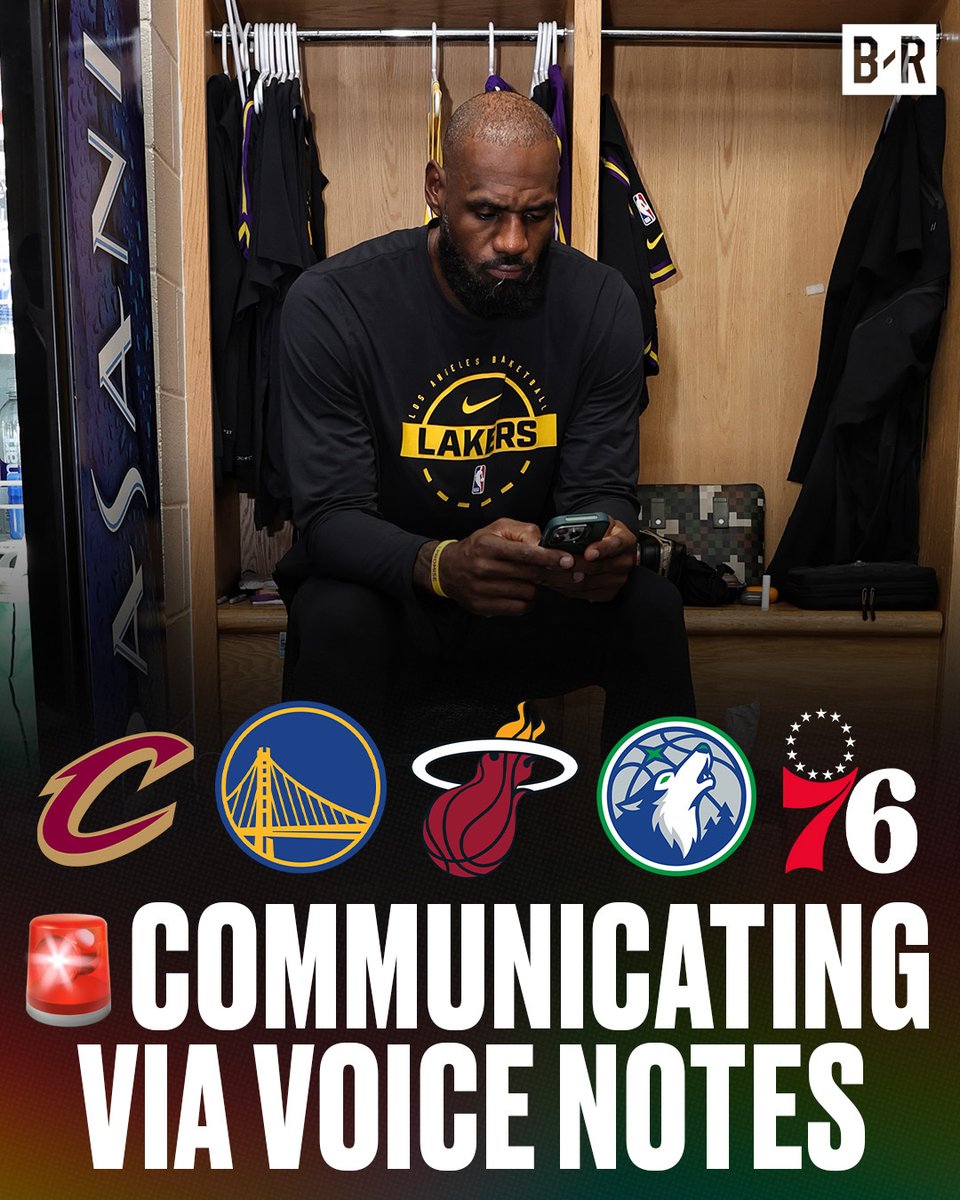BleacherReport's tweet photo. 🚨 LeBron's 'leading suitors' have sent voice notes to his agent, Rich Paul, to then relay the messages to James, per @ShamsCharania 

Cavs, Heat, Warriors, Timberwolves, and 76ers are among the teams to send voice notes https://t.co/WT2RyDoGGZ