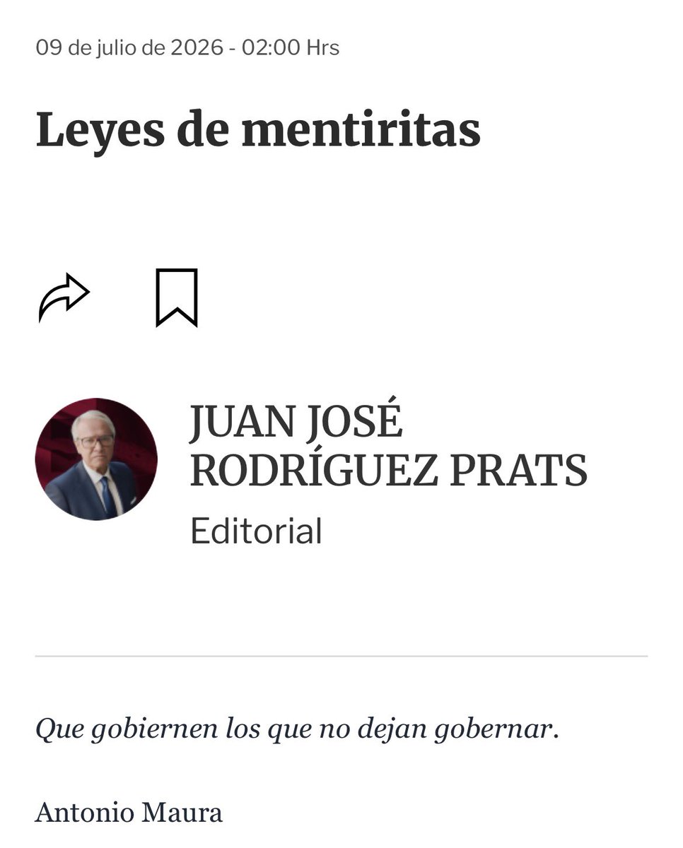 rodriguezprats's tweet photo. #BuenosDías

Hoy en @Excelsior
#politicadeprincipios

Leyes de mentiritas

Que gobiernen los que no dejan gobernar. Antonio Maura

https://t.co/MRT7Xut7jr

#Mexico #Gobierno #Historia #Reforma https://t.co/a7rPUIjnVO