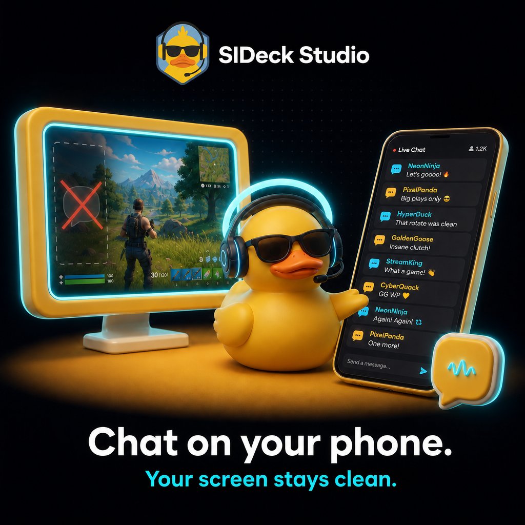 SIDeckStudio's tweet photo. Your chat feed belongs on your phone — not on your main screen.SIDeck Studio keeps live Twitch & Kick chat on your iPhone while your game stays full screen. Your second monitor. Your streaming partner Free to start · Live chat on Pro https://t.co/Cvr76bi8Bu 
#streaming #twitch #kick #obs