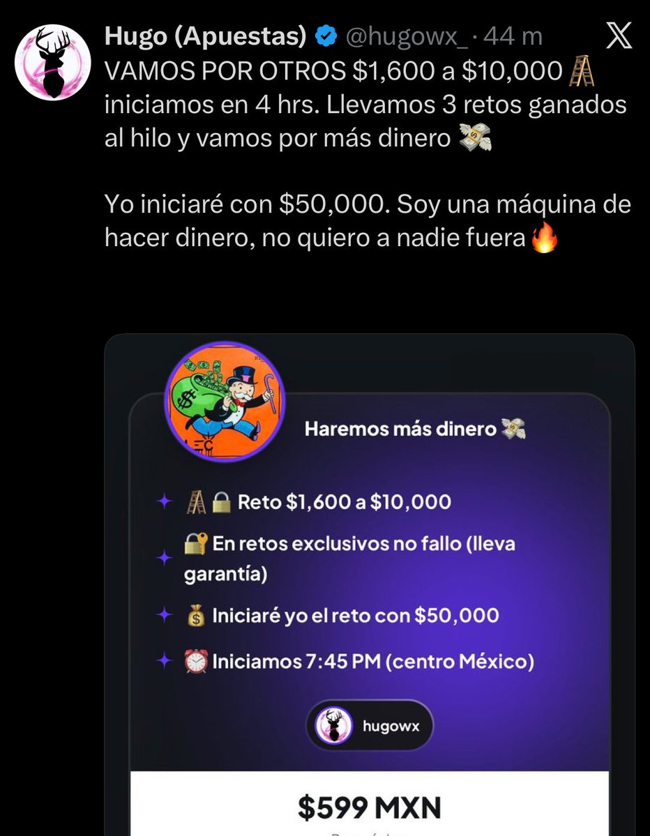 PickCristianRey's tweet photo. ¿Van a querer el RETO EXCLUSIVO de HugoWX 🤔🤔🤔? 

Necesito más apoyo que nunca ❤️🔄 para comprarlo y pasarlo 🎁 

Depende de el apoyo que den 🫂❤️ https://t.co/nq7IvQcMCR