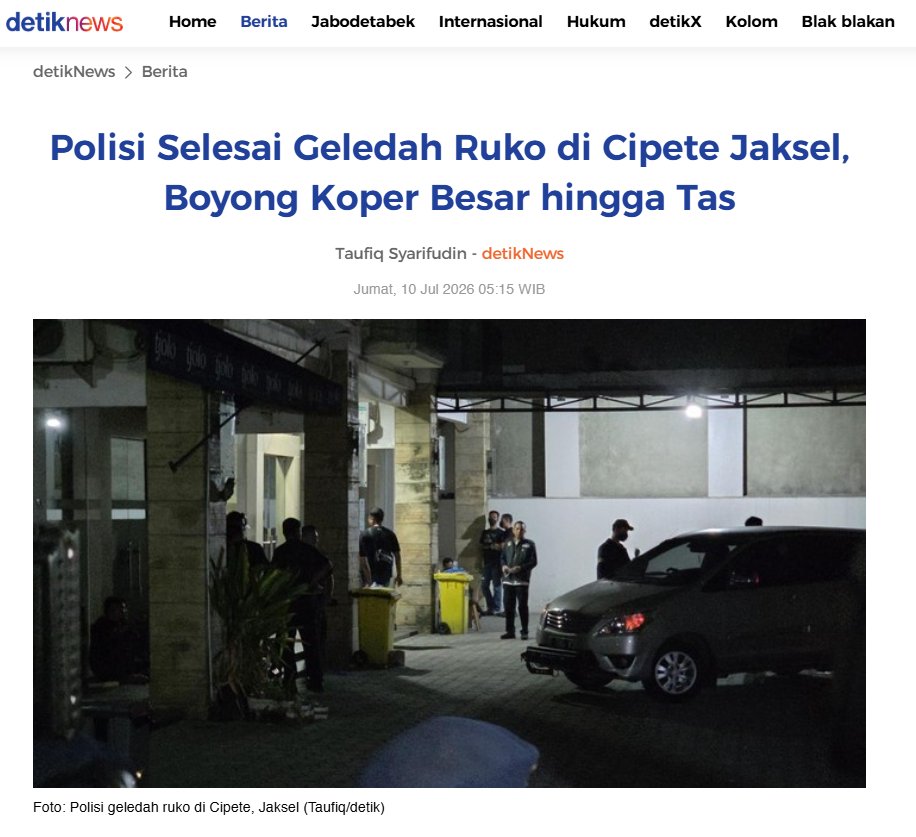 dimarsasongko98's tweet photo. Ruko di Cipete. Digeledah 5 jam. 

Dibongkar paksa pake gerinda karena kosong nggak berpenghuni.

Ini bukan lokasi pertama. Ini titik ke-13.

Kombes Budi Hermanto bilang sendiri: masih ada "beberapa titik lainnya" yang bakal digeledah. 

Artinya penyidik sendiri belum tau ini ujungnya di mana.

13 titik. 1 kasus? Bukan. 

Tiga: korupsi batu bara PLN (yang micu blackout Sumatera), ASABRI, Krakatau Steel , digabung jadi satu joint investigation.

Kalau proyek negara sebesar ini butuh 13 titik geledah cuma buat ngumpulin barang bukti awal, pertanyaannya bukan "siapa yang salah." 

Pertanyaannya: berapa banyak lagi ruko, rumah, dan brankas yang belum ketemu?