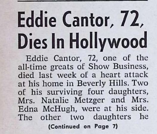 WallaceReid_'s tweet photo. 1964 Edward "Eddie" Cantor (born Isidore Itzkowitz; January 31, 1892 – October 10, 1964) #obit https://t.co/3m27aENoli