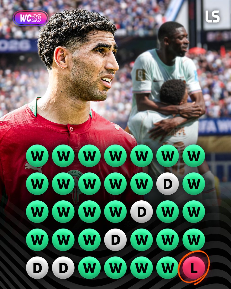 livescore's tweet photo. Morocco’s 𝙝𝙞𝙨𝙩𝙤𝙧𝙞𝙘 run of 34 straight games unbeaten has come to an end 💔🇲🇦

No doubt they’ll be back stronger 👏 https://t.co/KfpnLkhebC