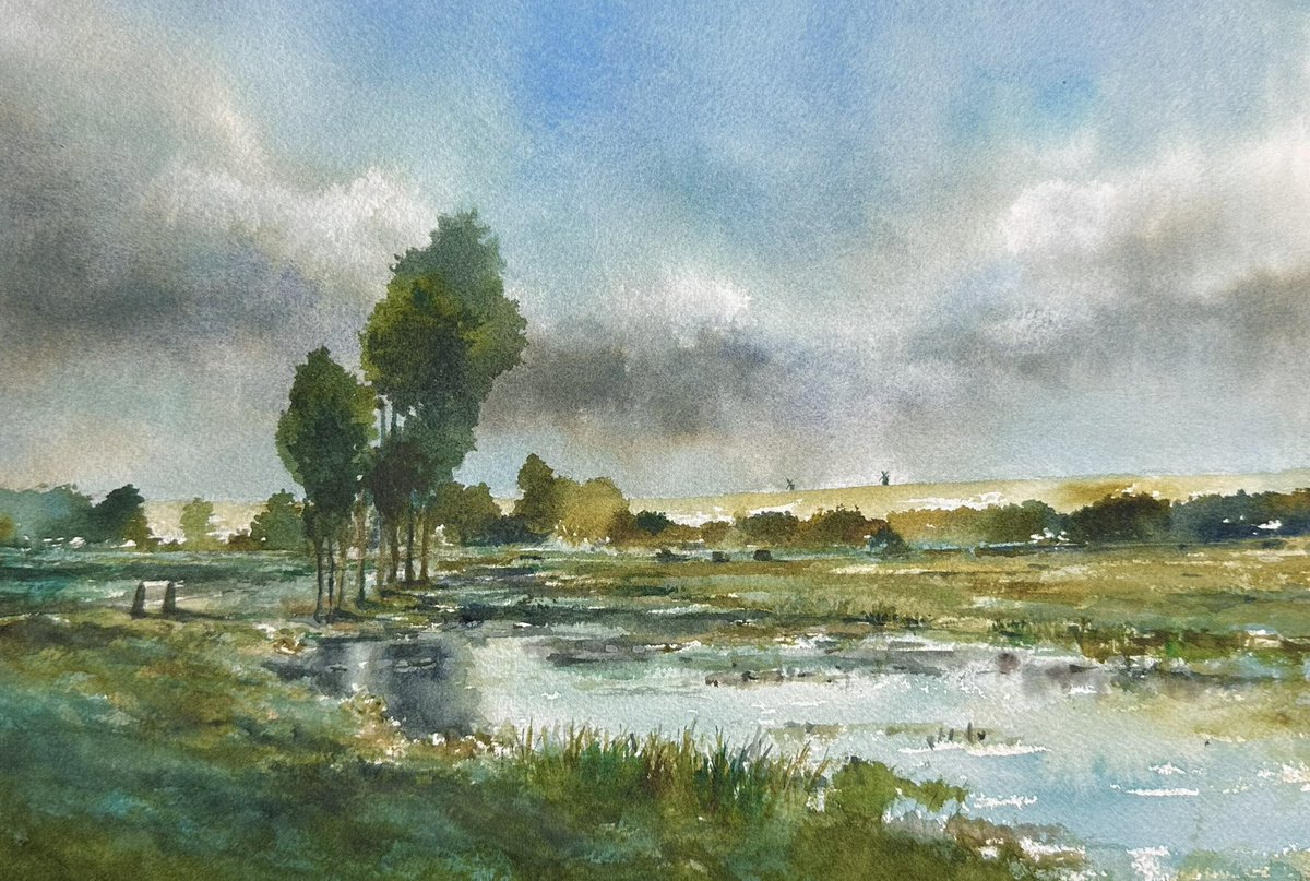 フランスの旅（水彩画） 川の風景」 シャルル＝フランソワ・ドービニーの「フランスの川の風景