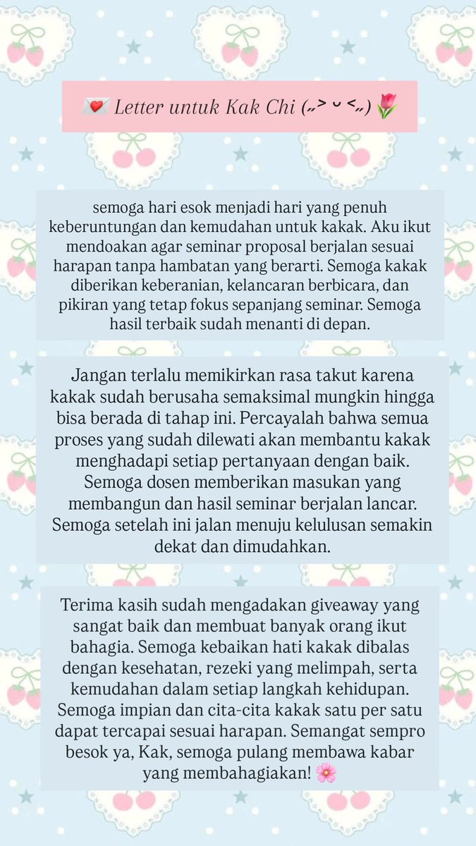 okumuraze's tweet photo. @worldchi2_ Semoga sempro kakak tanggal 10 Juli berjalan lancar, dimudahkan menjawab setiap pertanyaan, diberi ketenangan, serta dipertemukan dengan dosen penguji yang baik, bismillah hasil terbaik menanti kakak. I'm rooting for you, kak! 🌷 GOOD LUCK KAK YOU CAN DO IT! 🙆🏻‍♀️🩵 https://t.co/niQNYlAozL