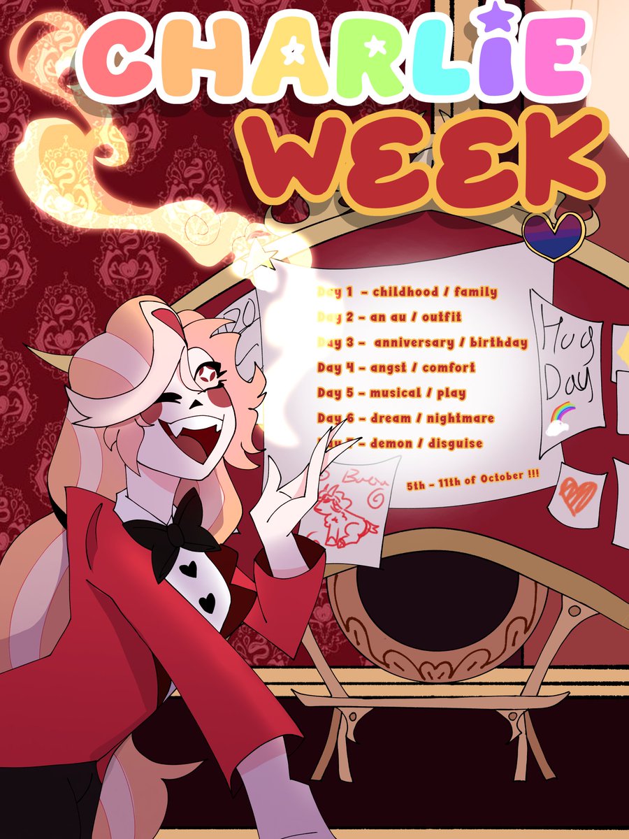Canarysblessing's tweet photo. A WEEK FOR OUR FAVOURITE PRINCESS!! 🌈⭐️

From the 5th of October to the 11th you can take part in creating content surrounding #charliemorningstar 

Anyone can join in!!
- use the tag #Charliemorningstarweek

🌈⭐️
#hazbinhotel #chaggie https://t.co/hqpyokos31