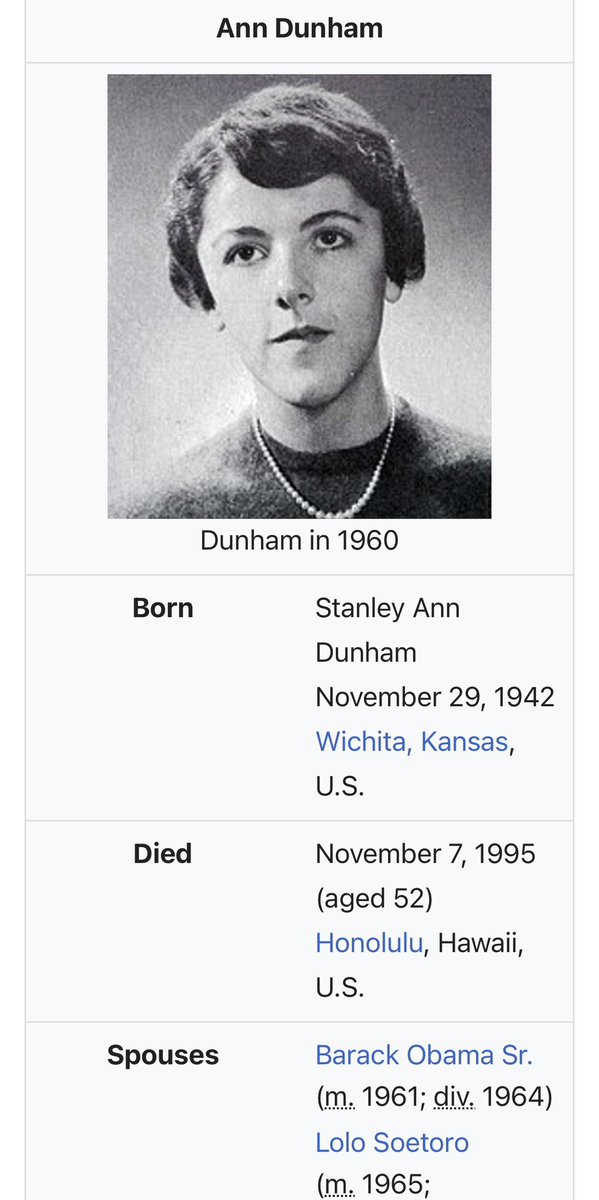 GranthamEmil's tweet photo. So America had a “black president”?

He came out of a white ladies vagina and breastfed her white titties… 

Ann Dunham filed for divorce from Barack Obama Sr. in January 1964 because her husband left her and his family https://t.co/Ui3MgNv7IV